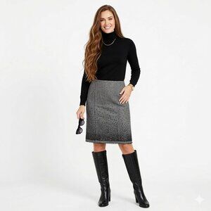 White House Black Market Gray Wool Blend Tweed Skirt Size 8 Sequin Hem Career